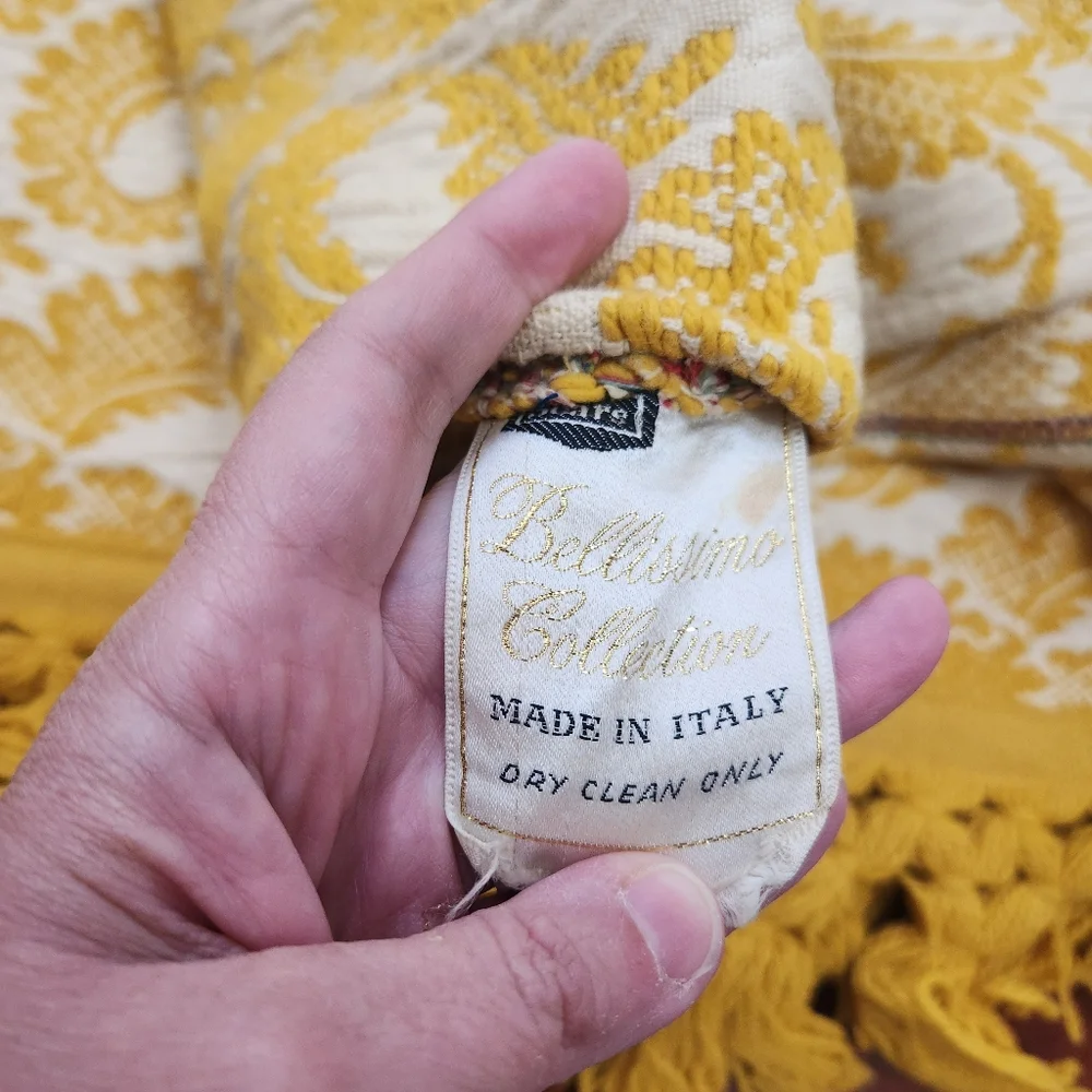 Vintage Bellissimo Collection Gold Yellow Jacquard Queen Bedspread